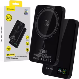Blavec Išorinė baterija 5000mAh BJ-04 Itin Plona 7,8mm - Type C - 22,5W magnetinė Magsafe 3 in 1 (PBBJ04-MC5B) juoda stiklas