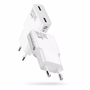Įkroviklis 2 x USB-C Quick Charge 4+ 30W Super Slim baltas