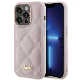Guess Quilted Metal Logo dėklas telefonui iPhone 15 Pro - rožinė