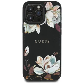 Guess Grūdėtas Gėlių Raštas Magnetinis dėklas iPhone 16 Pro Max juodas