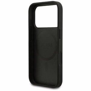 Guess Grained Gold Ring MagSafe dėklas, skirtas iPhone 18 Pro / 17 Pro – spalva: juoda