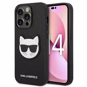 Karl Lagerfeld Saffiano Choupette Head Patch dėklas telefonui iPhone 14 Pro Max - juodas