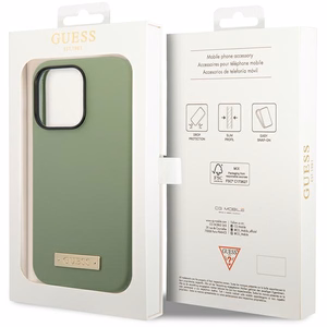 Guess silikoninis logotipo plokštė MagSafe dėklas telefonui iPhone 14 Pro Max – žalias