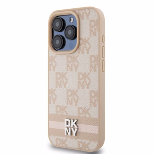 DKNY Odinis languotas mono raštas ir spausdintos juostos dėklas telefonui iPhone 15 Pro - rožinis