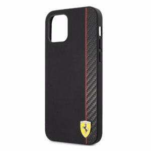 Ferrari FESAXHCP12LBK iPhone 12 Pro Max 6.7" juodas/juodas kietas dėklas On Track Carbon Stripe