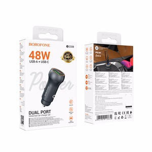 Borofone автомобильное зарядное устройство BZ32B Fresh - USB + Type C - QC 3.0 PD 48W серое