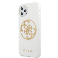 Guess GUHCN65TPUWHGLG iPhone 11 Pro Max baltas kietas dėklas Glitter 4G Circle Logo