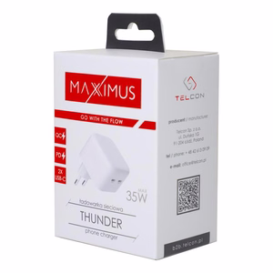Sieninis įkroviklis MX THUNDER PD 35W, 2xUSB-C baltas