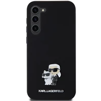 Karl Lagerfeld Silikoninis Karl&Choupette Metal Pin dėklas Samsung Galaxy S24+ - juodas