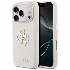 Guess FW dėklas su dervos logotipu iPhone 17 Pro - Smėlio spalvos