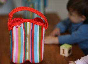 BUILT Bottle Buddy izoterminis neopreno krepšys dviem buteliukams, Baby Pink Stripe
