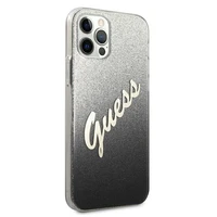 Guess GUHCP12LPCUGLSBK iPhone 12 Pro Max 6.7" juoda/juoda kietas dėklas Glitter Gradient Script