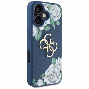 Guess Grained Roses Big 4G logo dėklas telefonui iPhone 16 - mėlynas