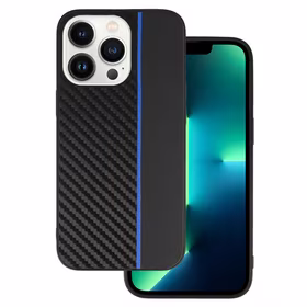 Tel Protect CARBON dėklas telefonui Iphone 13 Pro Max juodas su mėlyna juostele