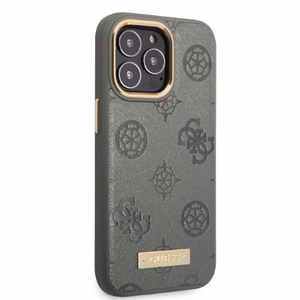 Guess GUHMP13LSAPSTG iPhone 13 Pro / 13 6.1" pilkas/pilkas kietas dėklas telefonui Peony Logo Plate Magnetinis MagSafe