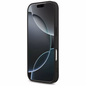 Guess Leather 4G Triangle Strass MagSafe dėklas iPhone 18 Pro / 17 Pro – juodas