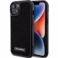 Karl Lagerfeld Krištolo logotipas metalinė plokštelė dėklas iPhone 15 - juoda