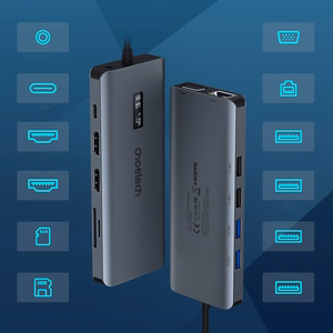 Choetech daugiafunkcis HUB su ekranu 12in1 USB-C į USB-C / USB-A / HDMI / VGA / AUX / SD / TF pilkas (HUB-M26)