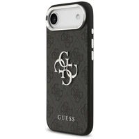 GUESS dėklas telefonui IPHONE 17 Air GUHCP17MP4G4SMCK (4G PU odos dėklas su dideliu 4G ir klasikiniu logotipu bei sidabriniu metaliniu kameros rėmeliu) juodas