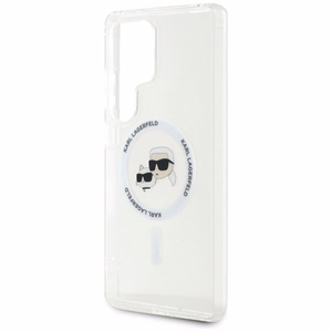 Dėklas telefonui Karl Lagerfeld Button Karl & Choupette Heads Išspausdintas logotipas MagSafe Samsung Galaxy S25 Ultra - baltas
