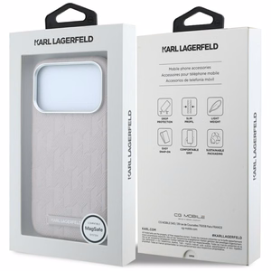 Karl Lagerfeld Grained Mono Resin Logo MagSafe dėklas, skirtas iPhone 17 Pro Max / 18 Pro Max – spalva: rožinė