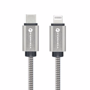 FORCELL F-ENERGY Metal C238 kabelis Type C į Lightning PD 3A 27W 2 m sidabrinis