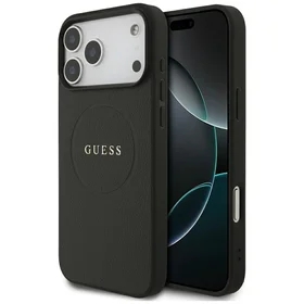 Guess Grūdėtas Žiedinis Magnetinis dėklas telefonui iPhone 17 Pro Max - juoda