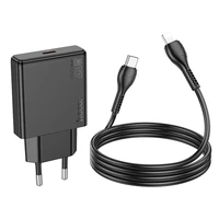 Įkroviklis telefonui Hoco Slim USB C QC PD 30W + kabelis USB C į Lightning N37 juodas