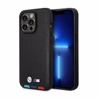 Dėklas BMW BMHMP14L22PTDK iPhone 14 Pro 6.1 "juodas / juoda Odinis Antspaudas Trispalvis Magnetinis