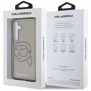 Karl Lagerfeld dėklas telefonui su kalnų krištolais Karl Head logotipu Samsung Galaxy S25 juodas