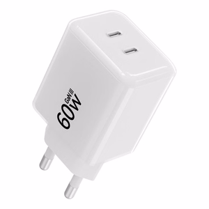 Telefono įkroviklis Forcell F-Energy GaN III Crystal Color, 2x USB C, AVS, SSFC3.0, 60W + silikoninis laidas USB C į USB C VT-60, baltas