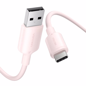 USB 2.0 A į USB-C 3A kabelis Vention CTQPH 2M (rožinis)