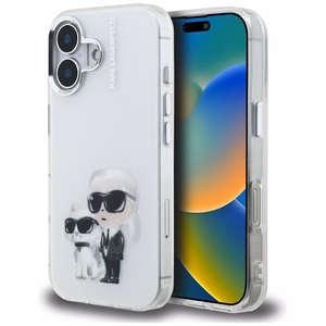 Karl Lagerfeld IML Aquarelle Karl & Choupette & Logo iPhone 16 deklas - baltas