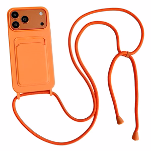 Hurtel dėklas su kortelės kišenėle ir dirželiu per petį, skirtas „iPhone 17 Pro / 18 Pro“ – oranžinis
