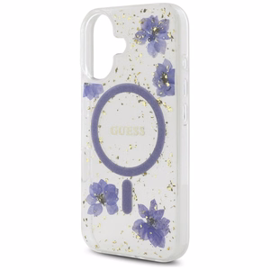 Guess Resin Flowers Glitter MagSafe iPhone 16 dėklas telefonui (m) - violetinis (m)