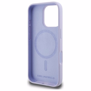 Dėklas telefonui Karl Lagerfeld Silikoninis Karl&Choupette Heads Ring MagSafe iPhone 16 Pro - violetinis
