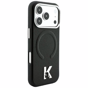 Karl Lagerfeld Grained Embossed Ring & Kameo Logo dėklas, skirtas iPhone 18 Pro Max / 17 Pro Max, suderinamas su MagSafe – juodas
