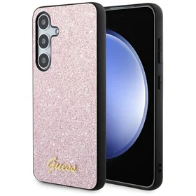 Guess Glitter Script dėklas telefonui Samsung Galaxy S24 - rožinė