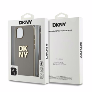 DKNY Dėklas telefonui su dirželiu ir logotipu iPhone 15 Plus - smėlio spalvos