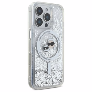Karl Lagerfeld Liquid Glitter Karl & Choupette Head Magsafe Чехол iPhone 16 Pro - прозрачный