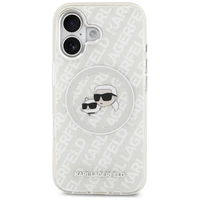 Karl Lagerfeld IML Blizgantis Karl & Choupette Heads Logo magnetinis dėklas telefonui iPhone 17 - pilkas