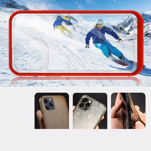 Skaidrus 3in1 dėklas iPhone 13 Pro raudono rėmo gelio dangteliu