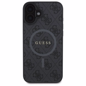 Dėklas telefonui Guess 4G Žiedinis Klasikinis Logotipas MagSafe iPhone 16 - juodas