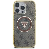 Guess IML Metal Glitter 4G Circle Triangle Magnetinis dėklas telefonui iPhone 16 Pro - rudas