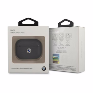 BMW Чехол из натуральной кожи Silver Logo для AirPods Pro - тёмно-синий