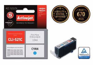 Activejet ACC-521CN – žydro rašalo kasetė, pakeičia Canon CLI-521C, 10 ml, Supreme