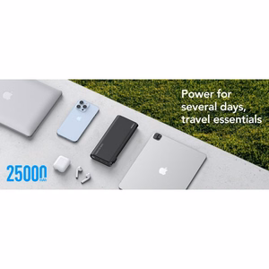VEGER išorinė baterija 25000 mAh su įmontuotais kabeliais Type C / Lightning PD 130W TCE130 (W2503) juoda
