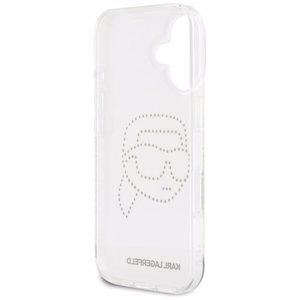 Karl Lagerfeld IML Rhinestones Karl Head Case dėklas telefonui iPhone 16 skaidrus