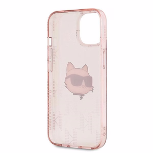 Karl Lagerfeld IML Choupette galvos ir monogramos dėklas iPhone 14 / 15 / 13 - rožinė