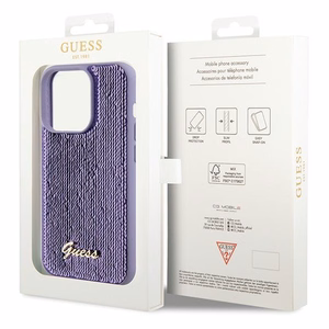 Guess Sequin Script Metal dėklas telefonui iPhone 15 Pro Max - violetinis